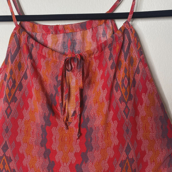 Allison Joy Alina Halter Firebrick Red Orange & Gray Aztec Sleeveless Top XS - Picture 5 of 10